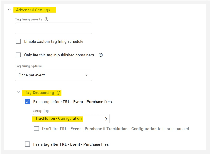 Sequencing tags in GTM